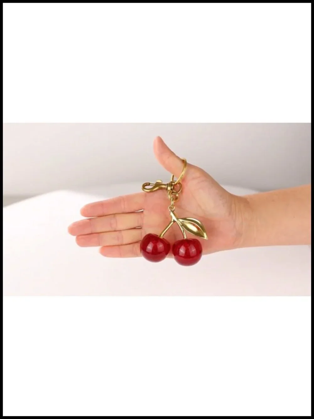 Sparkling Resin Cherry Bag Charm Keychain Cute Purse Accessory Glitter Gold
